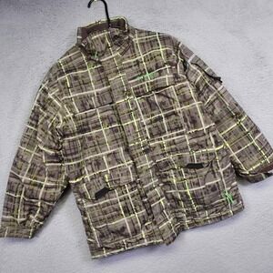 Columbia Jacket Youth 8 Brown Green Plaid Fleece Lined Insulate Outdoor Gorpcore